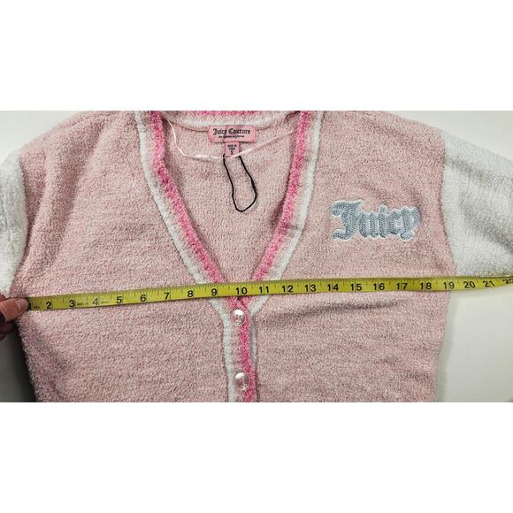 NWOT Juicy Couture Varsity Knit plush Crop Lifestyle Cardigan cozy y2k sweater S - Picture 8 of 8